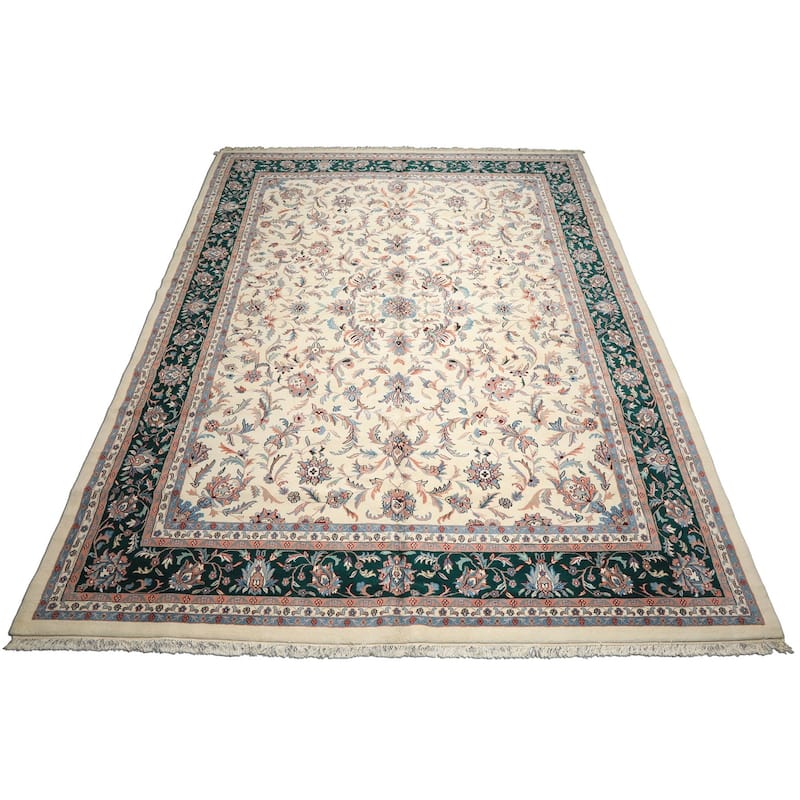 12x15 Hand Knotted Wool Cream Kashaan Traditional Botanical Plush Pile Area Rug - 12' x 15'