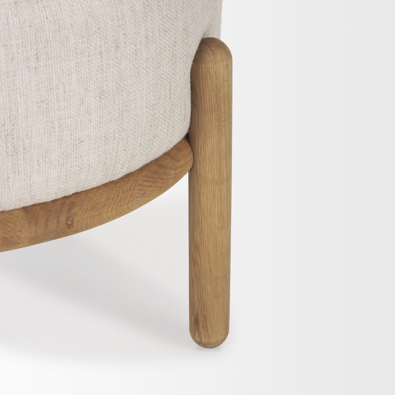 Gwynn Beige Fabric w/ Light Brown Wood Pouf
