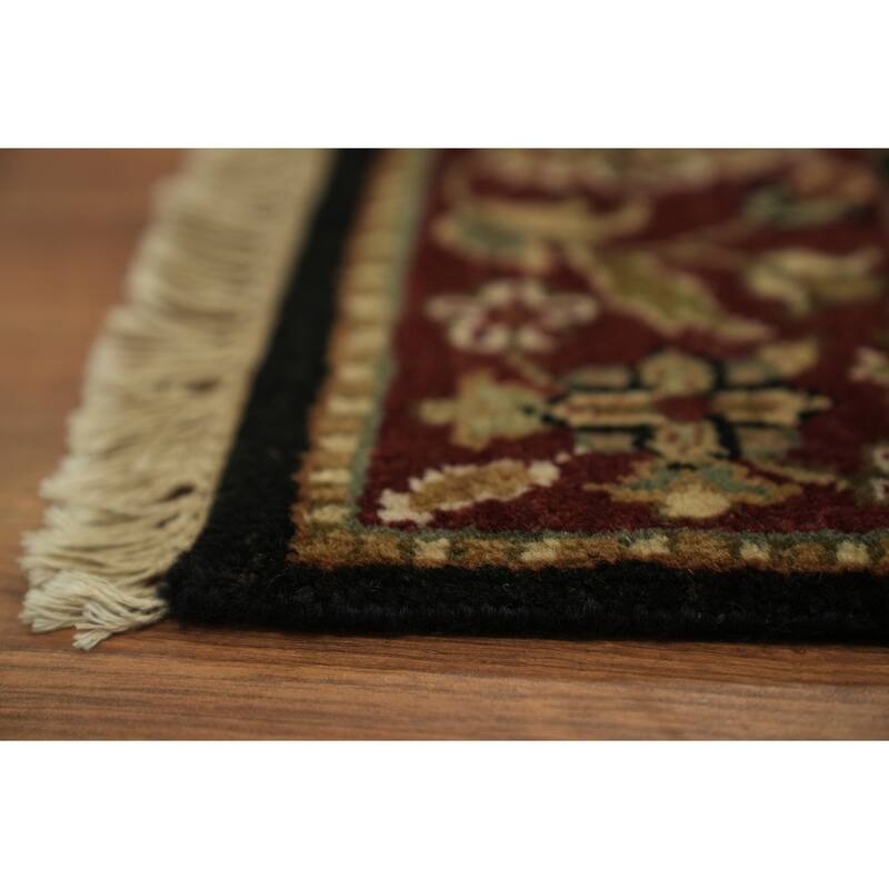 Hand Knotted Oriental 100% Wool Carpet Traditional All-Over Black Agra Runner Rug - 13' 5'' X 2' 5''