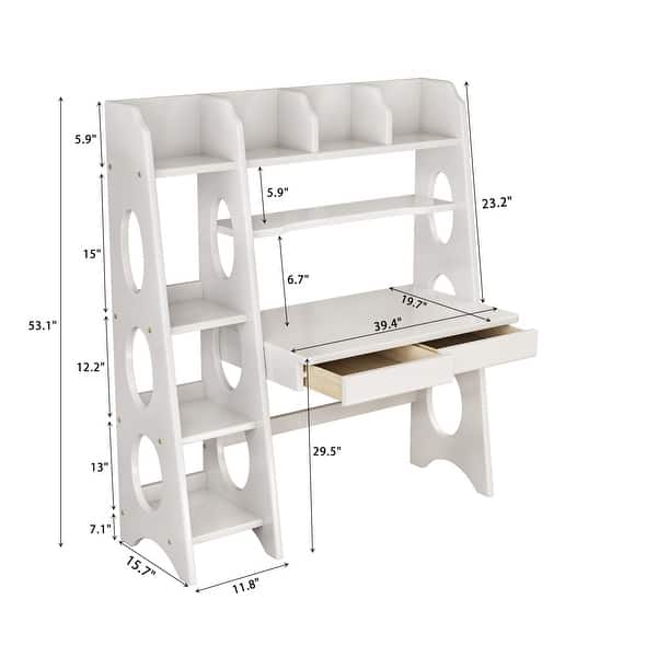 dimension image slide 1 of 4, Natural Wood 2-Drawer Kids Desk with Hutch