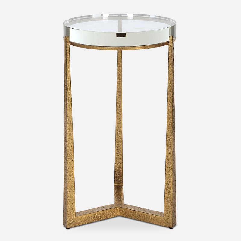 Iron Accent Table with Crystal Top - 24.25" - Antique Gold Finish