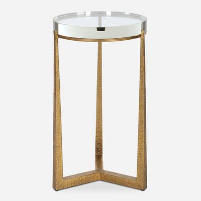 Iron Accent Table with Crystal Top - 24.25" - Antique Gold Finish