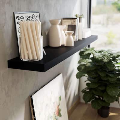 Wallniture Ronda 60 inch Floating Shelf, Wall Shelves for Living Room, Floating Bookshelves for Wall, Black Shelf