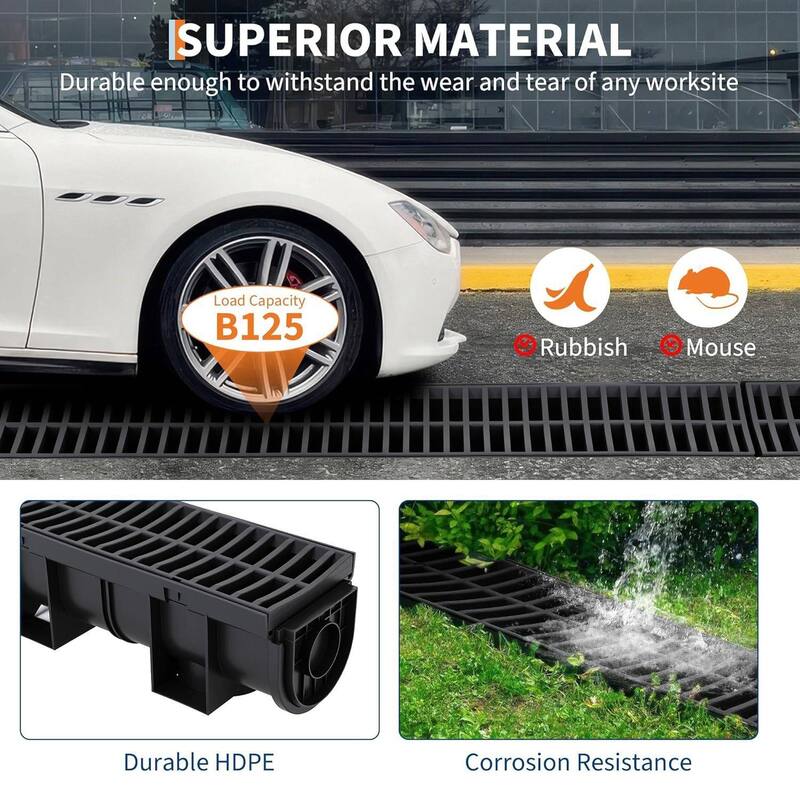 6-Piece High-Efficiency Surface Drainage Trench Drain System for Yard, Driveway, Garden, Patio & Sidewalk - N/A