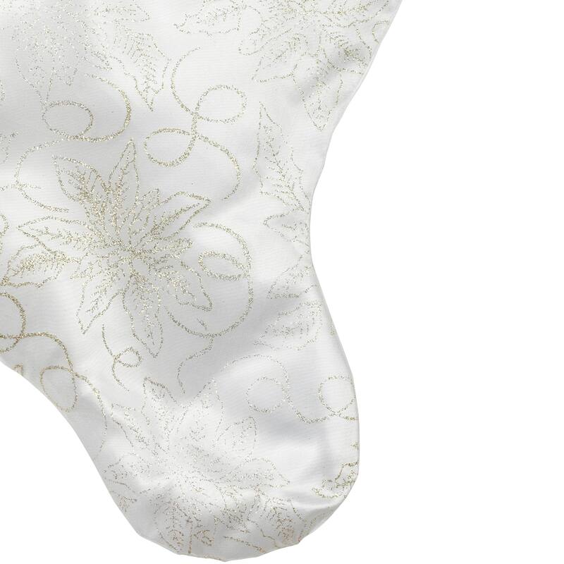 20.5" White and Gold Glitter Poinsettia Christmas Stocking