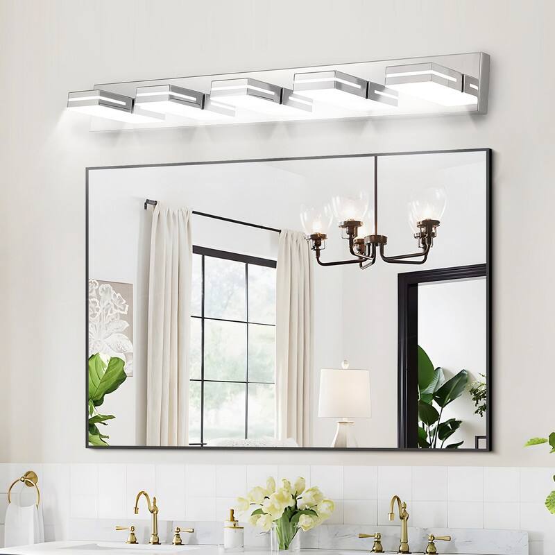 Modern 5-Light Chrome LED Vanity Light Sleek, Energy-Saving Bathroom Wall Fixture - 5-Lights