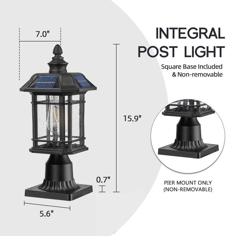 16 Inch Solar Post Light with Pier Mount Base with Seeded Glass