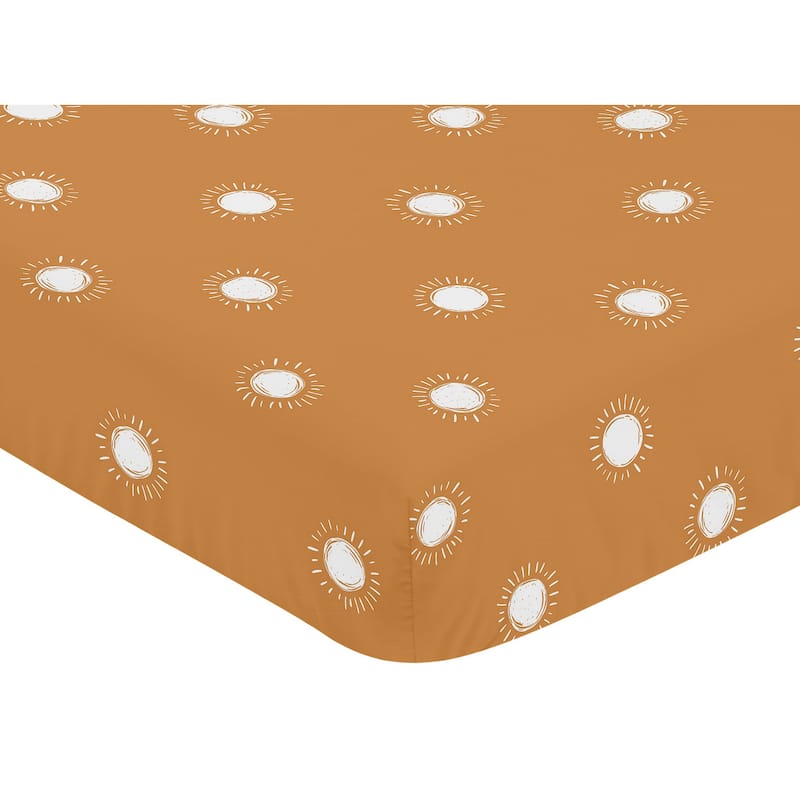Pumpkin Boho Sun Boy or Girl Fitted Crib Sheet - Orange and White Bohemian Celestial Sky Gender Neutral Desert Sunshine Nature