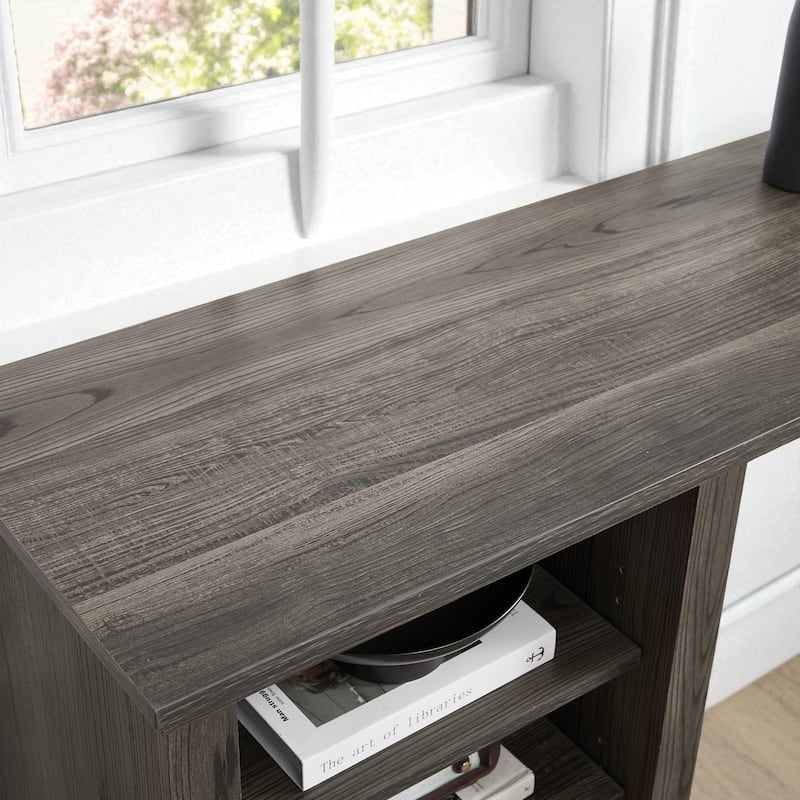 70" TV Stand with Faux Stacked Stone Surround, Modern Entertainment Console with Large Storage Cabinets