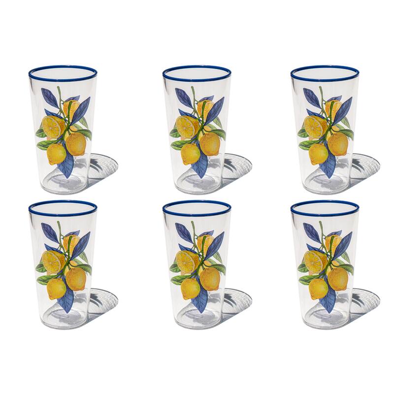 Abode Homewares Lemon Orchard Acrylic Drinking Glass - Yellow - Set of 6 - 21.6 oz