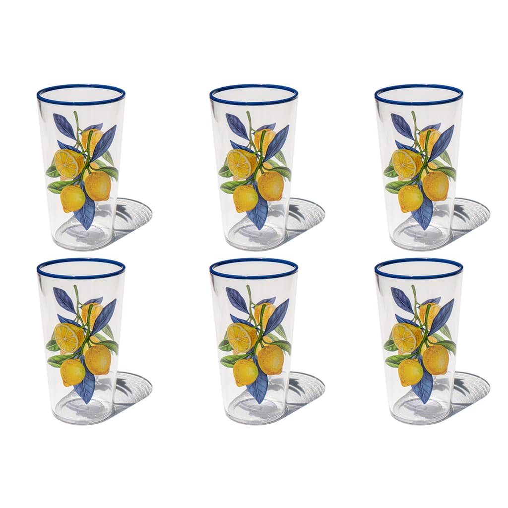 Abode Homewares Lemon Orchard Acrylic Drinking Glass - Yellow - Set of 6