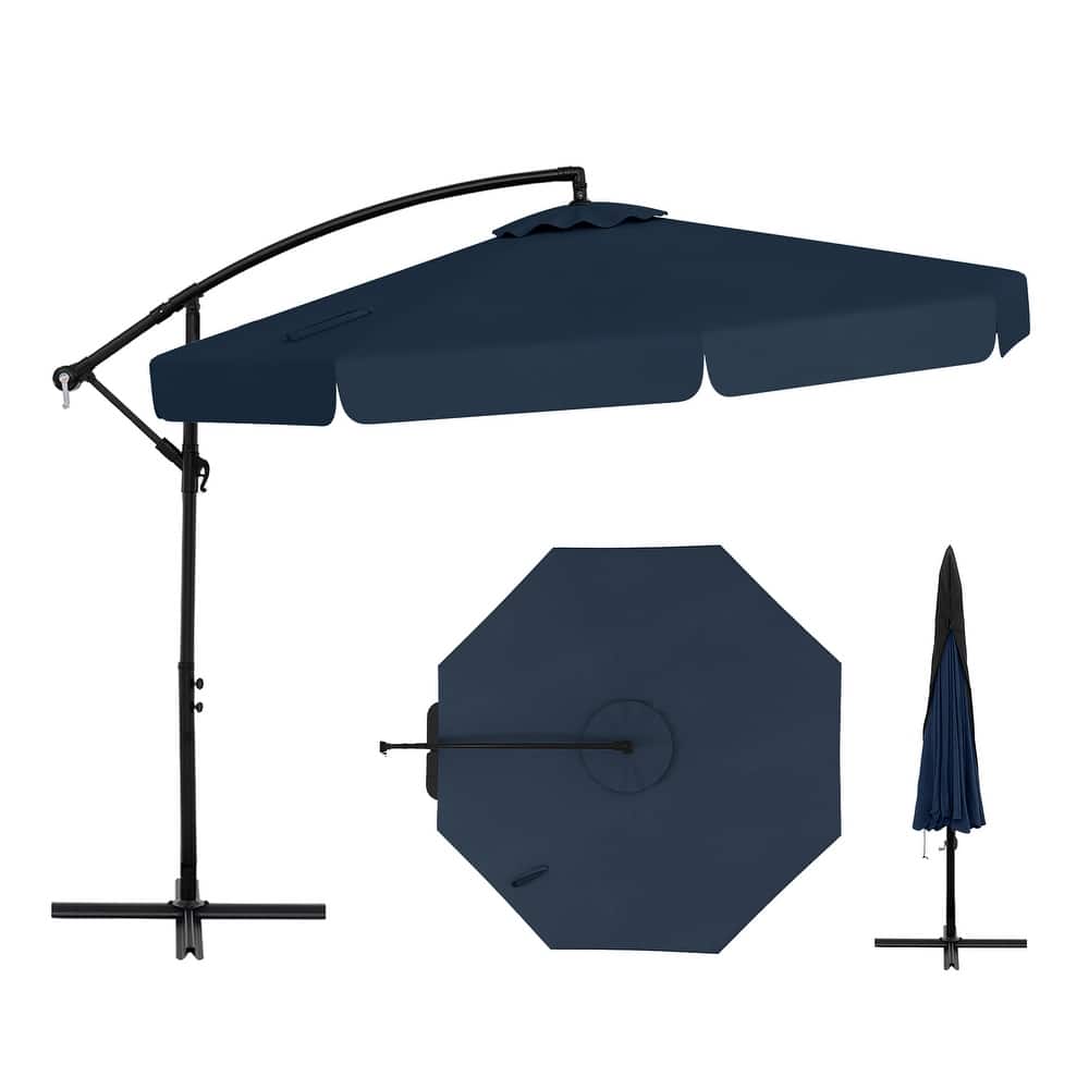 Gymax 10FT Offset Hanging Umbrella Patio Cantilever Umbrella w/ Easy