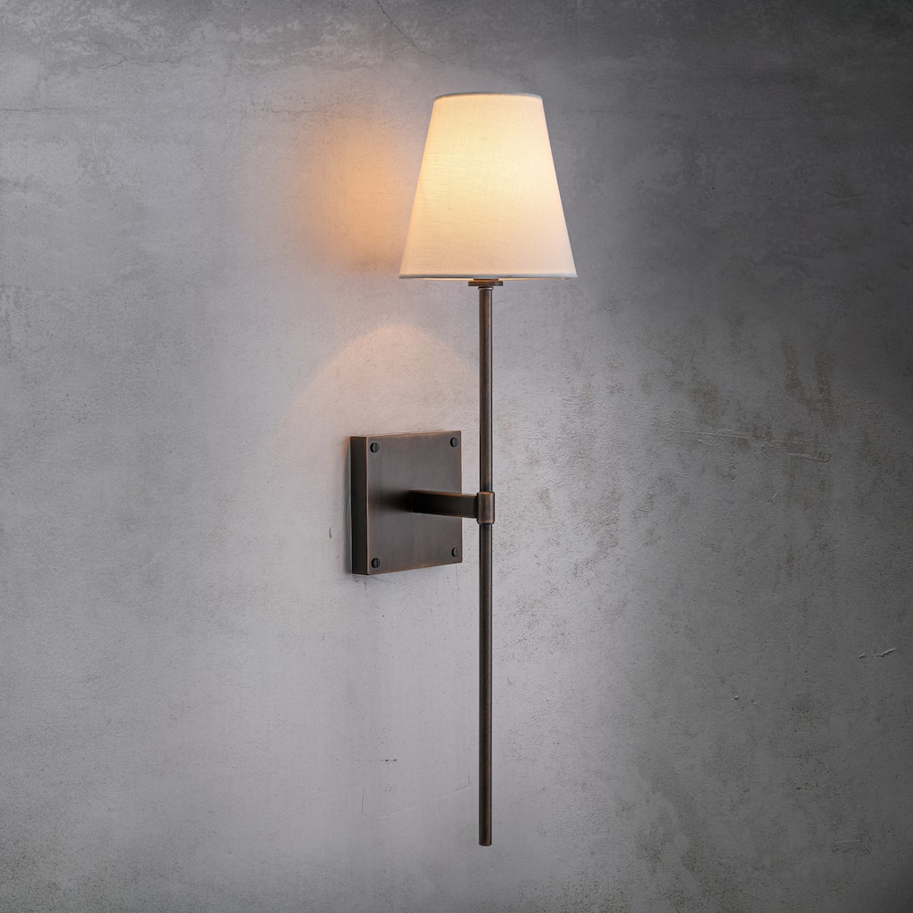 CraftHome Transitional Wall Sconce in Bronze with White Linen Shade Modern Fabric Wall Light Fixture for Bedside Hallway - W6''