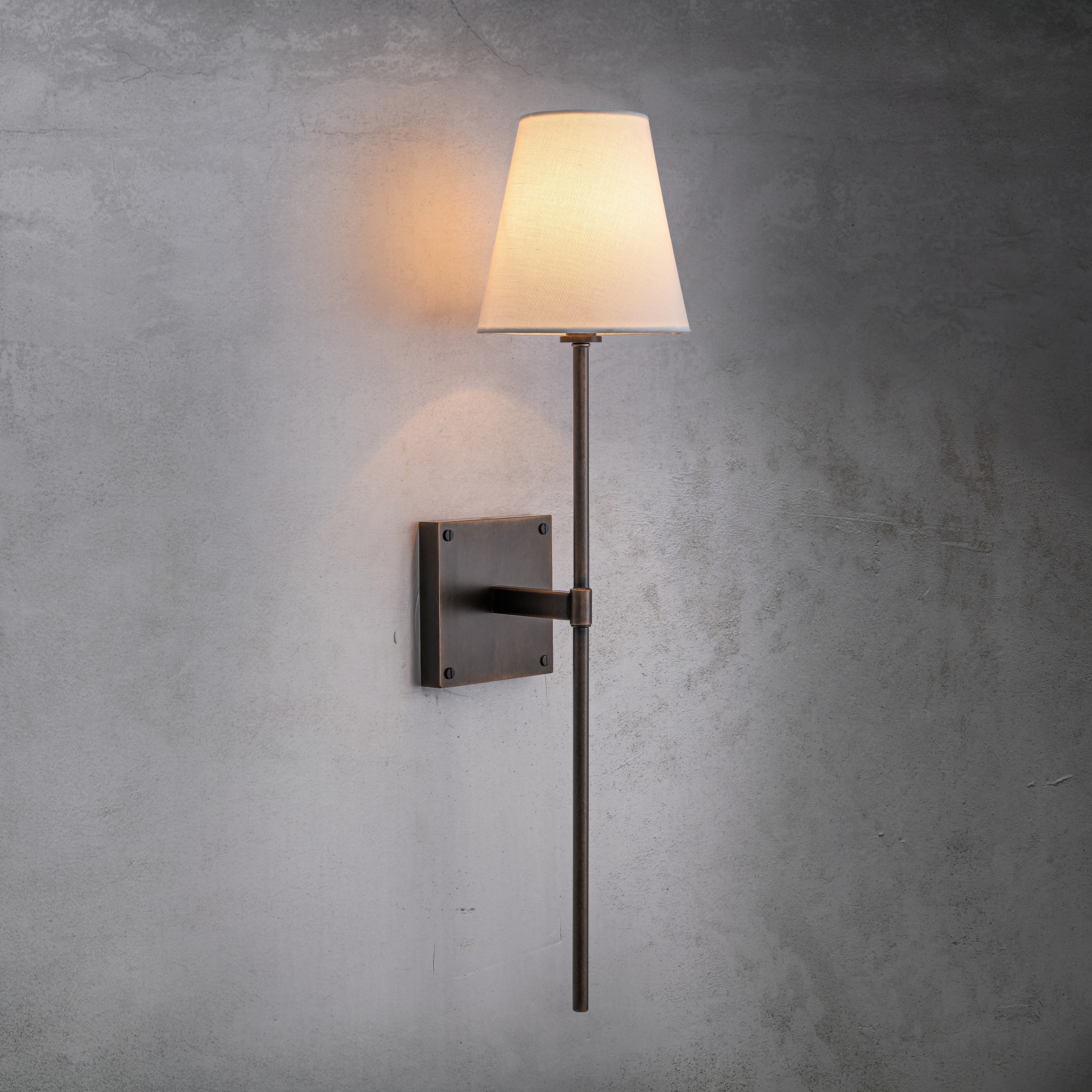 CraftHome Transitional Wall Sconce in Bronze with White Linen Shade Modern Fabric Wall Light Fixture for Bedside Hallway - W6''