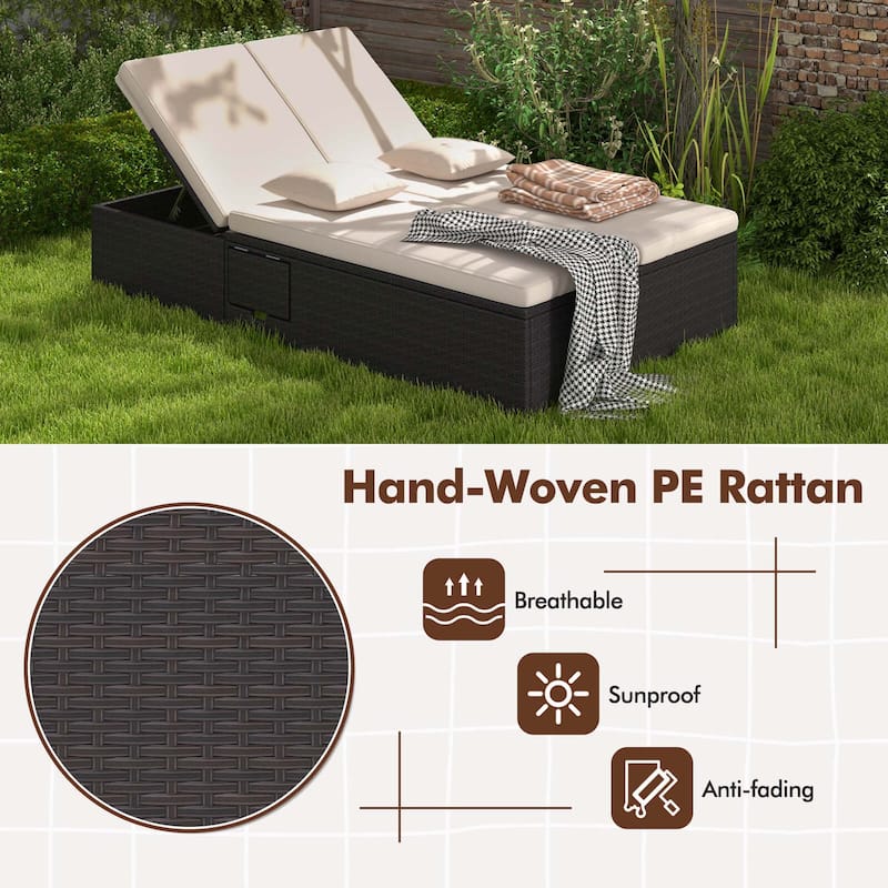 Costway Outdoor Patio Daybed PE Wicker Double Chaise Lounge with - See Details
