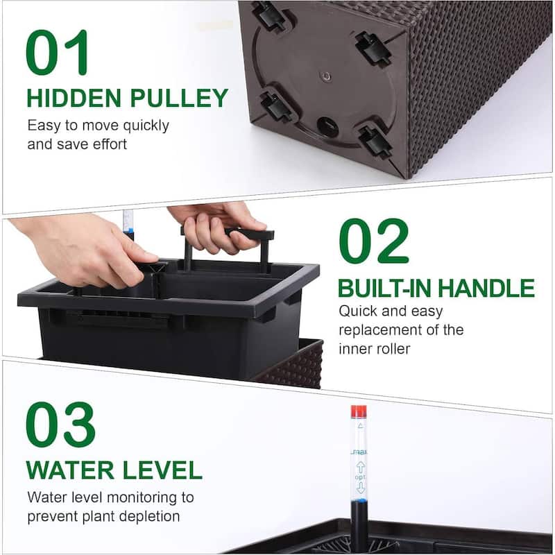 Set of 2 Garden Decor 22.5" Tall Indoor Outdoor Planters with Tray & Water Level Gauge