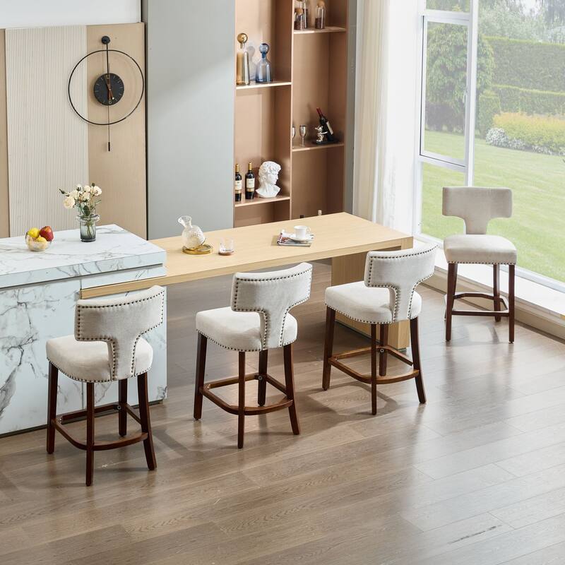 GDF Studio - Arlena Linen Upholstered Counter Height Stools with Curved Wing Back and Copper Nailhead Trim (Set of 2)