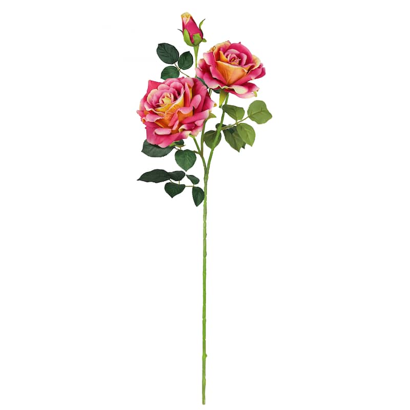 Set of 2 Coral Fuchsia Artificial Velvet Elegant Rose Flower Stem Spray 32in - 32" L x 7" W x 7" DP