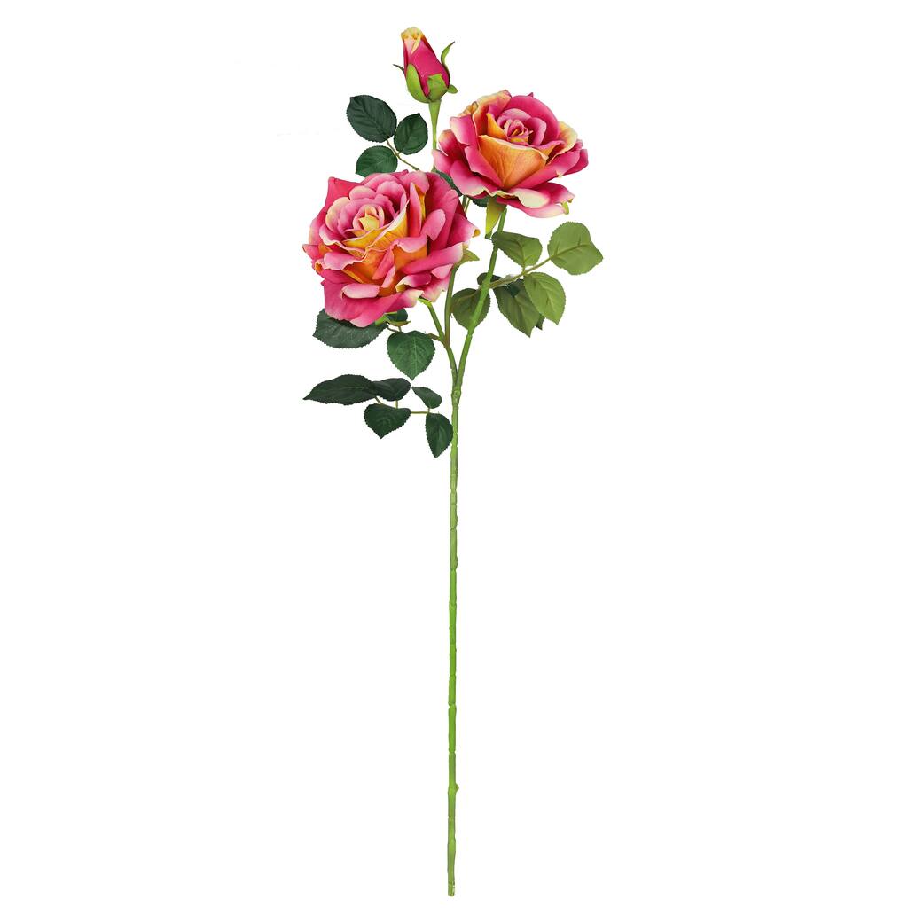 Set of 2 Coral Fuchsia Artificial Velvet Elegant Rose Flower Stem Spray 32in - 32" L x 7" W x 7" DP