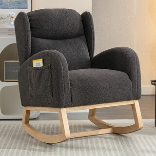 Soft Teddy Fabric Rocking Chair With Packet Wood Legs for Living Room ...