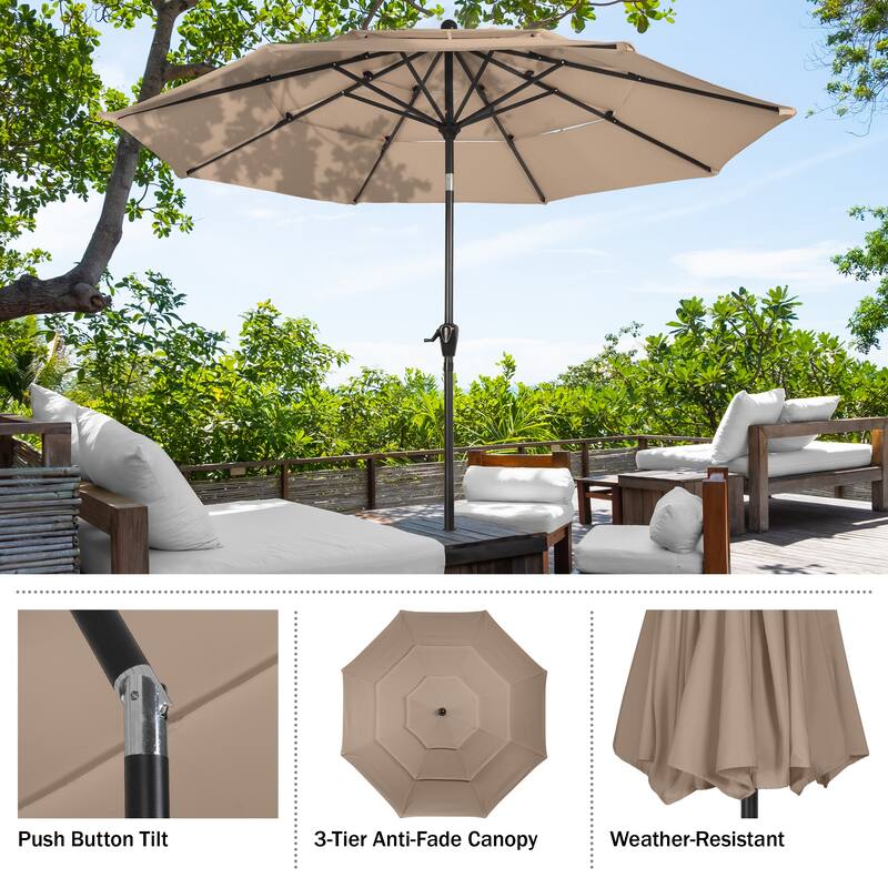 10 ft Patio Umbrella, 3-Tiered Sunshade with Push Button Tilt and Easy-Open Crank, Outdoor Umbrella for Deck, Yard