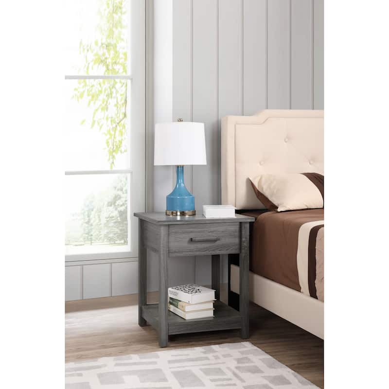 Modern 20-in Metal Hand Holder Shelf Wood Nightstand with Drawer - Beige