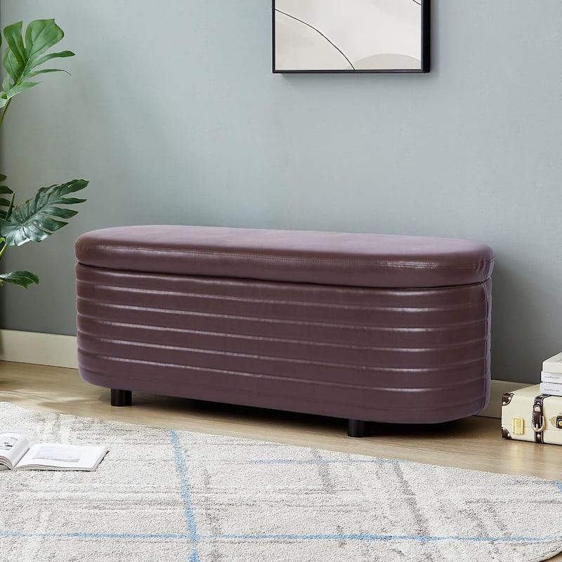 Modern Home PU Leather Storage Bench, Entryway Padded Footstool with Solid Wood Legs, End of Bed Seat for Living Room Bedroom