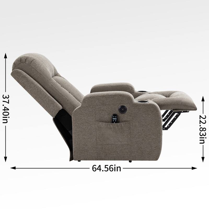 Grey Power Lift Recliner with Massage, Heat & Cup Holders
