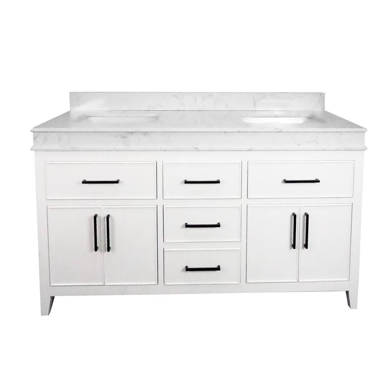 KitchenBathCollection Kensington 60" Double Bathroom Vanity with Engineered Marble Top
