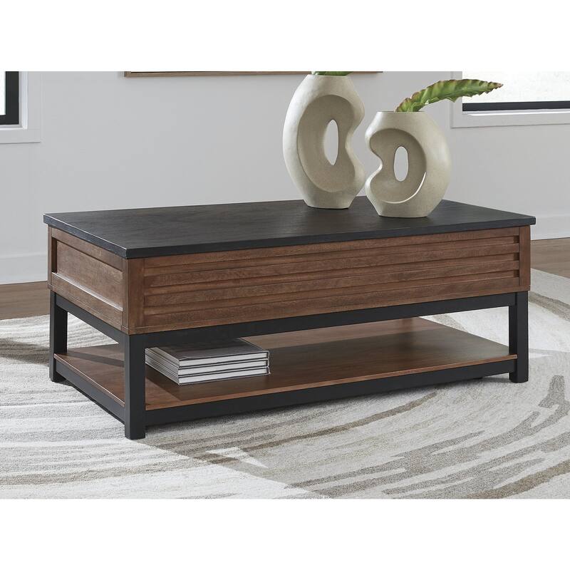 Signature Design by Ashley Kallari Black/Brown Lift-Top Coffee Table - 47.75" W x 26.25" D x 19.63" H
