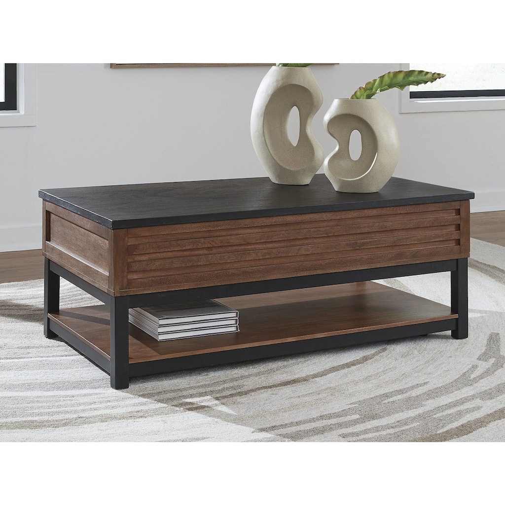 Signature Design by Ashley Kallari Black/Brown Lift-Top Coffee Table - 47.75" W x 26.25" D x 19.63" H