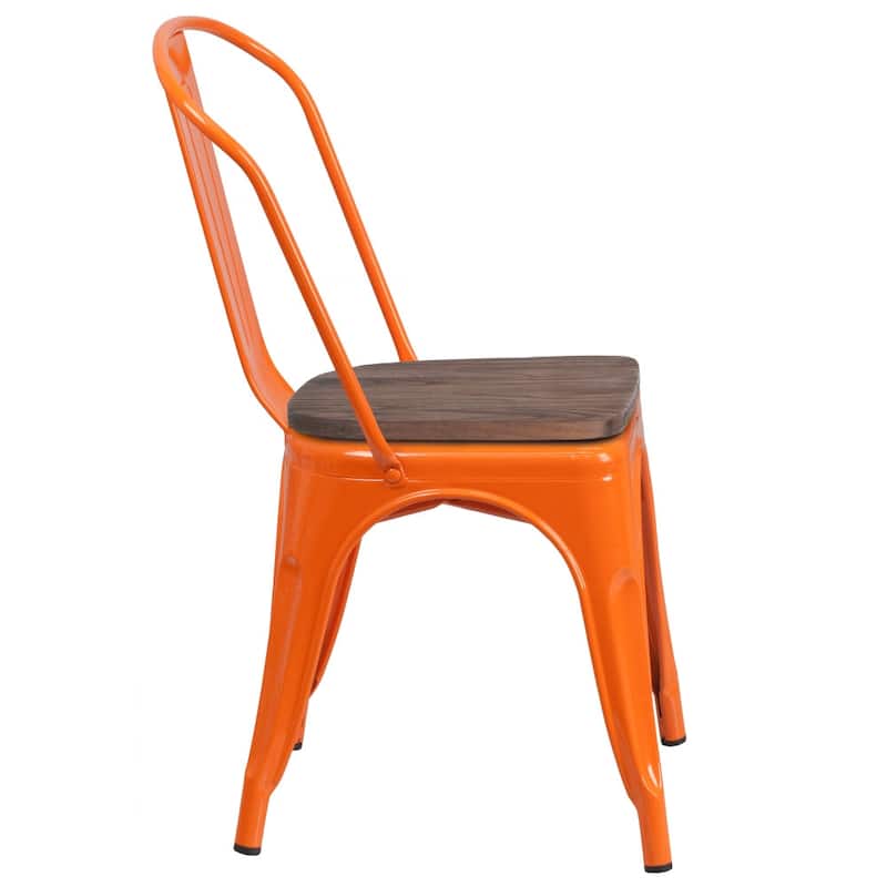 Wood Seat/ Galvanized Steel Stackable Chair (Set of 4) - 18"W x 20"D x 33"H