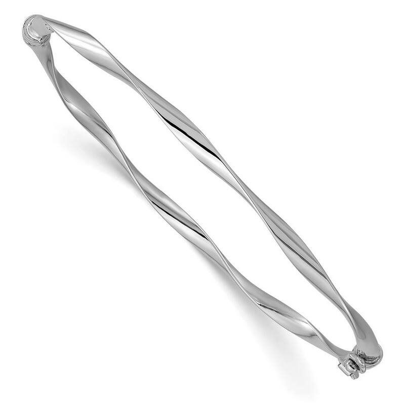 Curata 10k Yellow, White or Rose Gold Italian 3mm Twisted Polished Hinged Bangle Bracelet - White