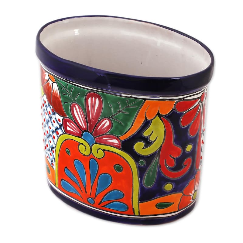Novica Handmade Talavera Collector Ceramic Waste Bin