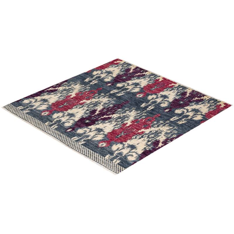 Overton Hand Knotted Wool Contemporary Ikat Ivory Area Rug - 6' x 9'