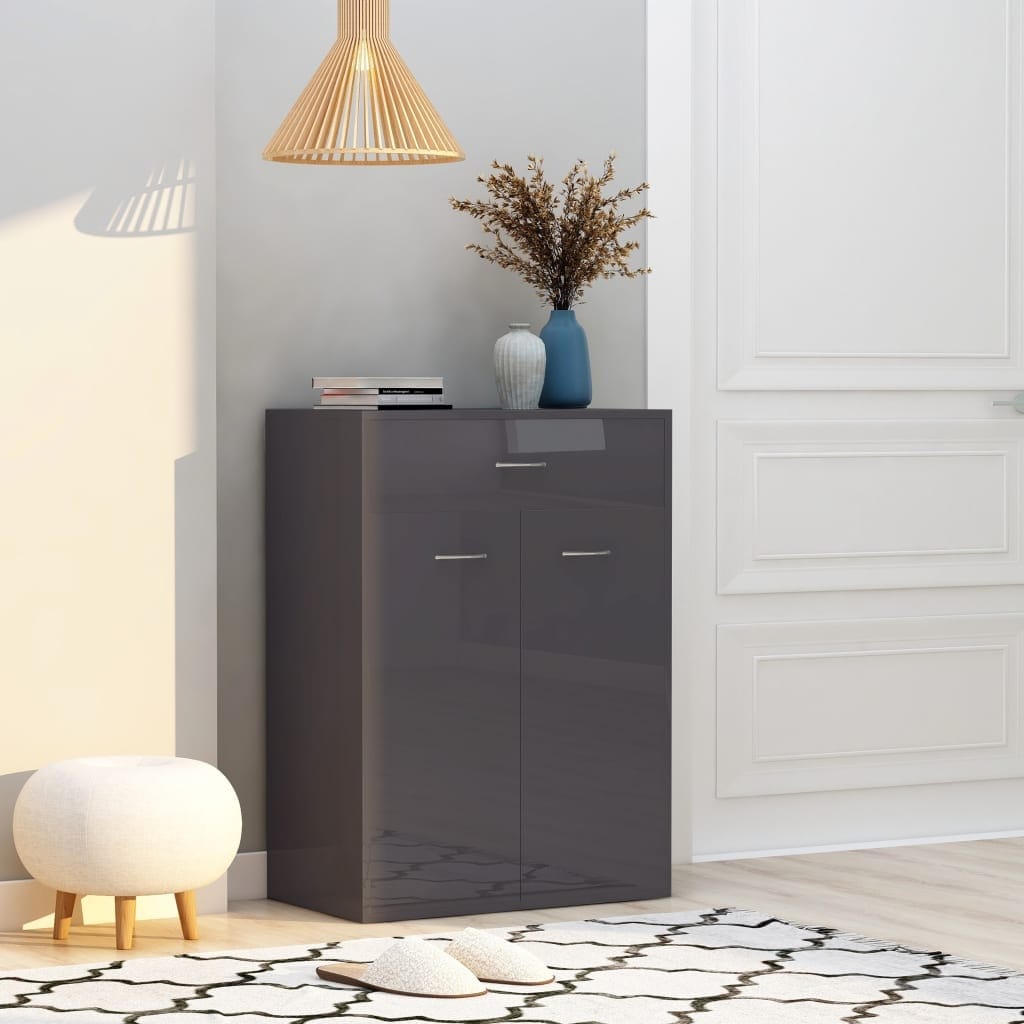 Shoe Cabinet High Gloss Gray Engineered Wood