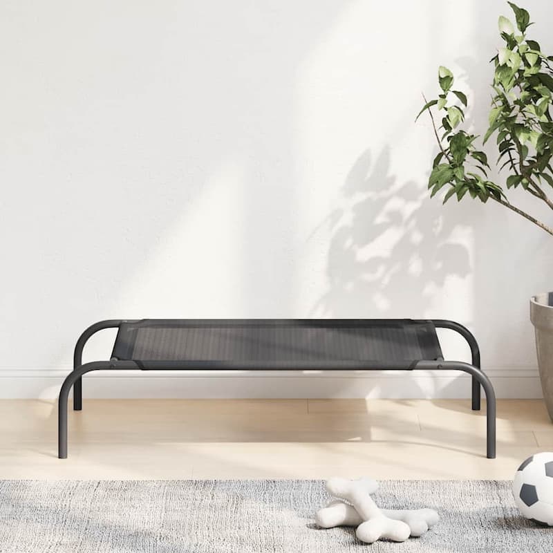vidaXL Elevated Dog Bed Raised Dog Cot Puppy Sleeping Bed Black Textilene - 27.6" x 19.7" x 7.1" (L x W x H) - Black - textilene