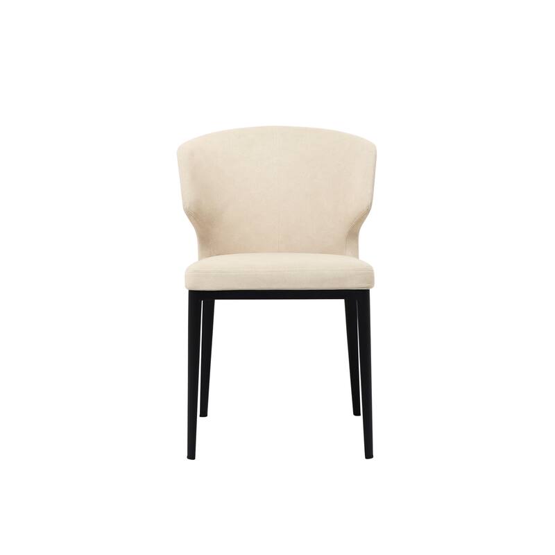 NADAAL STUDIOS Lyra Dining Chair, Barrel-Style Back, Iron Frame, Warm Beige Upholstery - Set of 2