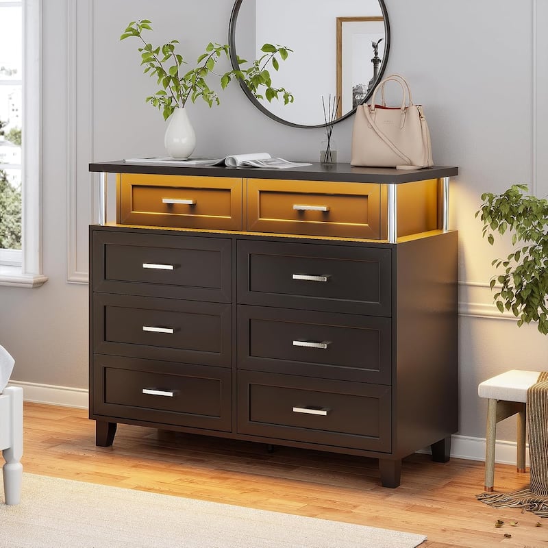 Dresser for Bedroom with 8 Drawer Dresser, Chests of Drawers - Black