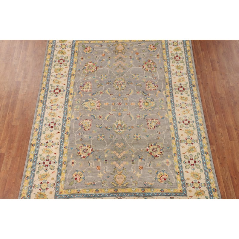 Floral Oushak Oriental Area Rug Hand-Knotted Wool Carpet - 6'6" x 9'8"