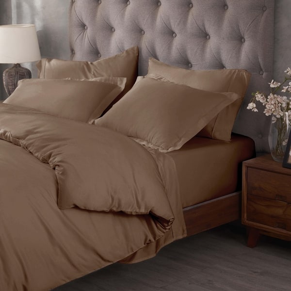 slide 2 of 6, Superior Egyptian Cotton 400 Thread Count Solid Duvet Cover Set Twin - Taupe