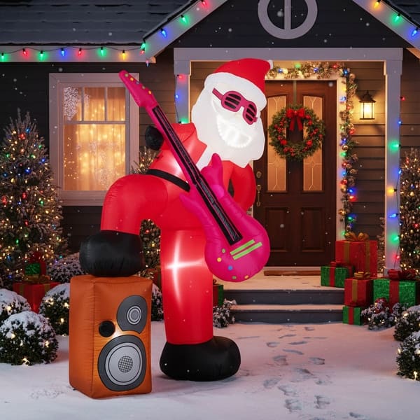 8.4FT Rocking Santa Inflatable with Guitar Pre-lit Xmas Santa w/Music