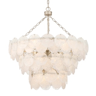 Yep by Golden Lighting Cascada 13-light Pendant in Aegean Silver and Cirrus Cloud Glass