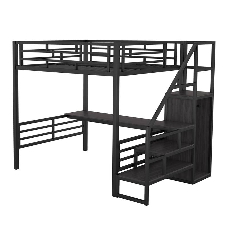 Full Metal Loft Bed with Desk and Wardrobe