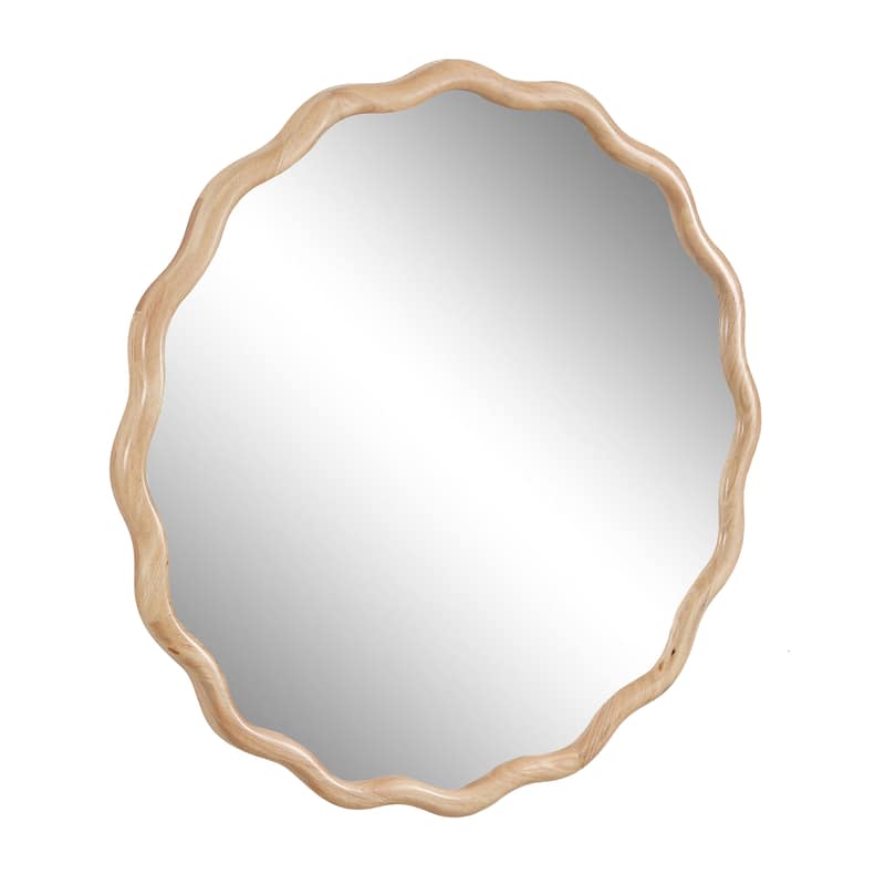 Mia Solid Wood Wavy Round Wall Mirror with HD Reflection and Artistic Frame Design by GDFStudio