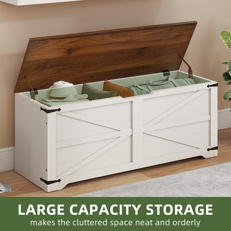 47" Storage Bench Farmhouse Storage Chest with 2 Safety Hinges for Entryway, Bedroom, Living Room