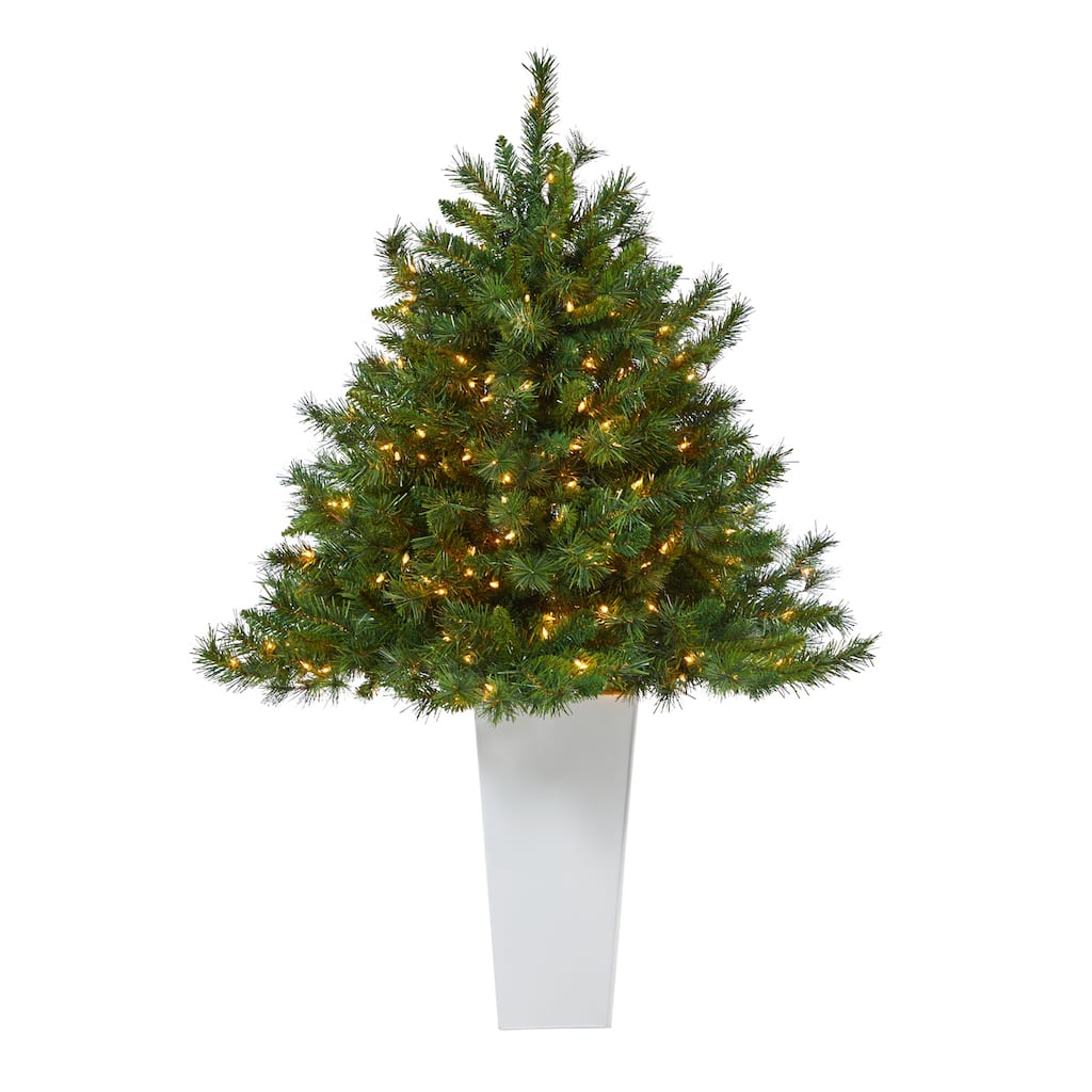 4.5ft Artificial Christmas Tree with Lights & Planter - Holiday Decor - Green - 48