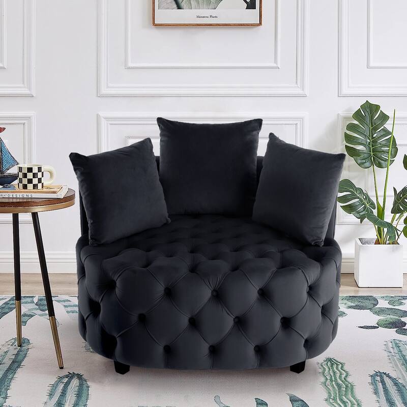 Velvet Modern Leisure Big Classical Barrel Chair with 2 Pillows