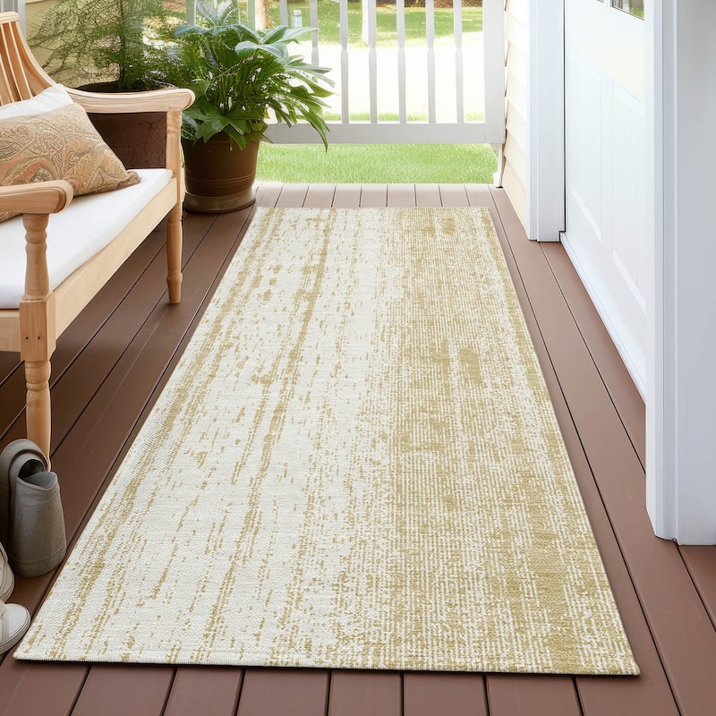 Machine Washable Indoor/ Outdoor Chantille Ombre Stripes Rug - Gold - 2'3" x 7'6"
