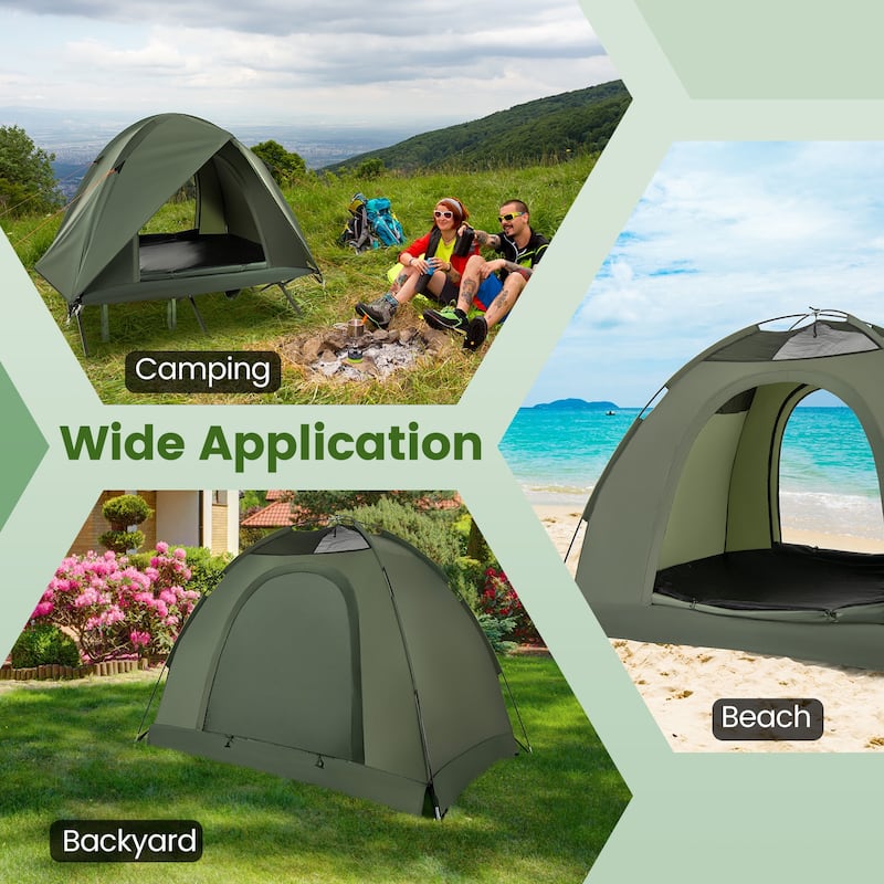 Gymax 2-Person Camping Cot Combo Off-Ground Travel Cot Tent w/Pop-up